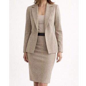 Lafayette 148 New York Wool Silk Herringbone Skirt Suit 6 Quiet Luxury Blazer